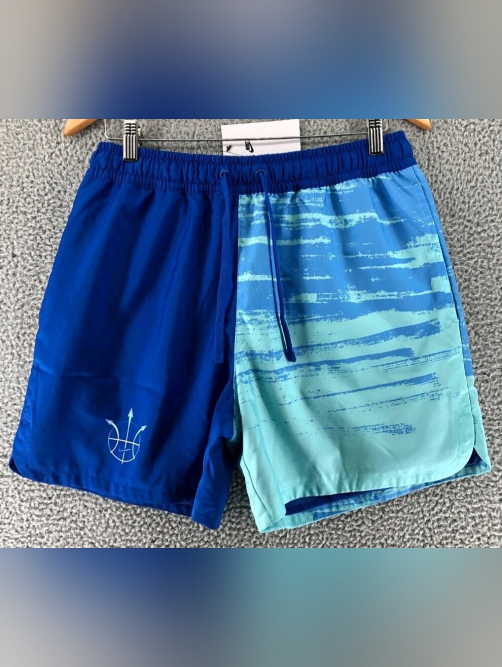 Blue Two-Tone Swim Shorts with Trident Logo